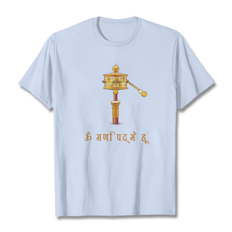 T-shirt con ruota di preghiera in sanscrito OM NAMAH SHIVAYA Buddha Stones - Ciano chiaro - 2XL - image 19