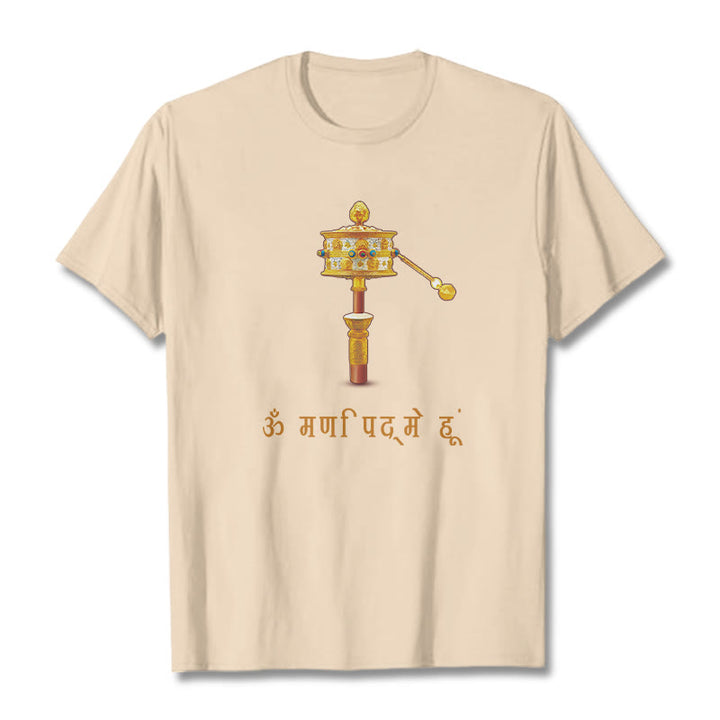 T-shirt con ruota di preghiera in sanscrito OM NAMAH SHIVAYA Buddha Stones