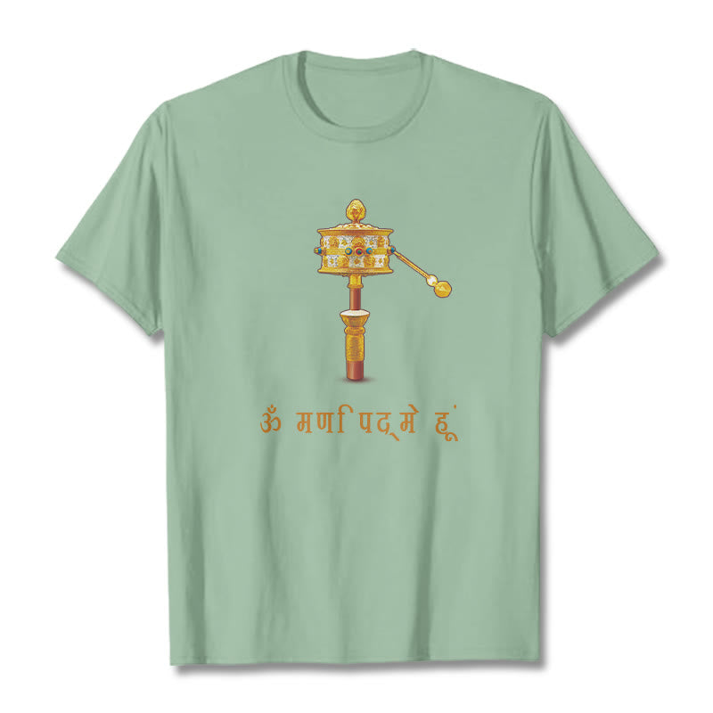 T-shirt con ruota di preghiera in sanscrito OM NAMAH SHIVAYA Buddha Stones - Verde pallido - 2XL - image 15