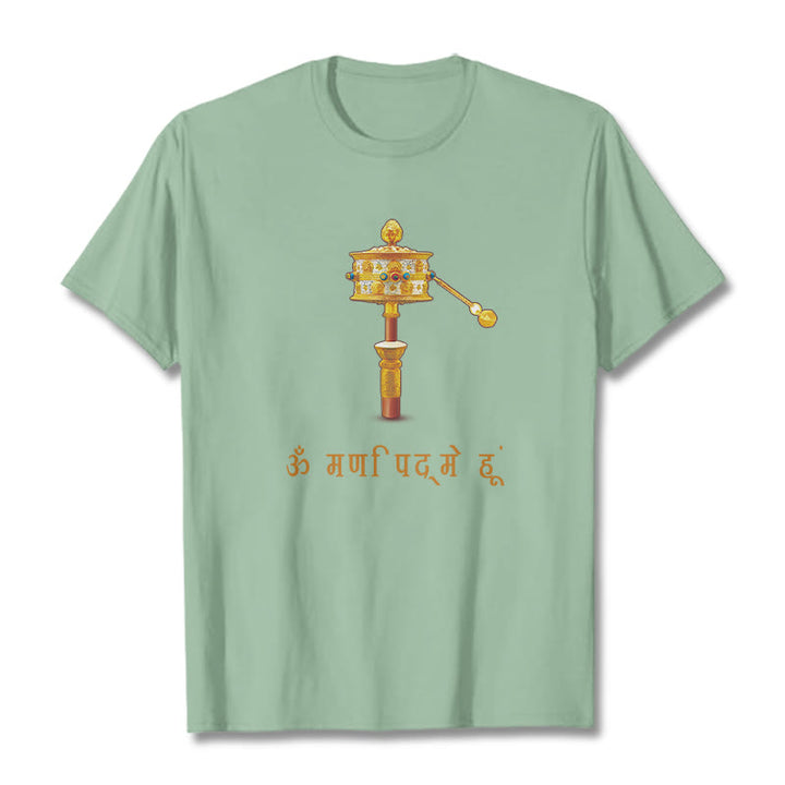 T-shirt con ruota di preghiera in sanscrito OM NAMAH SHIVAYA Buddha Stones