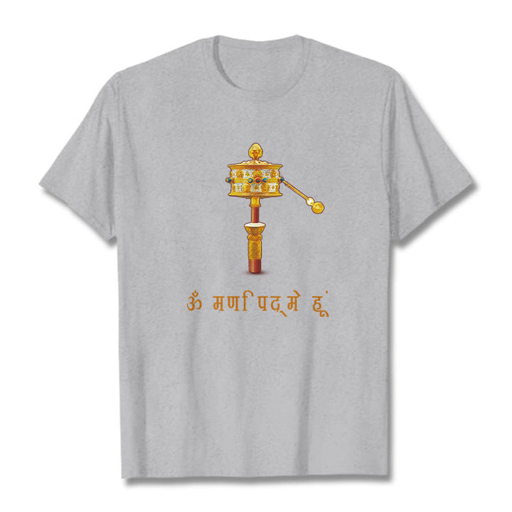 T-shirt con ruota di preghiera in sanscrito OM NAMAH SHIVAYA Buddha Stones