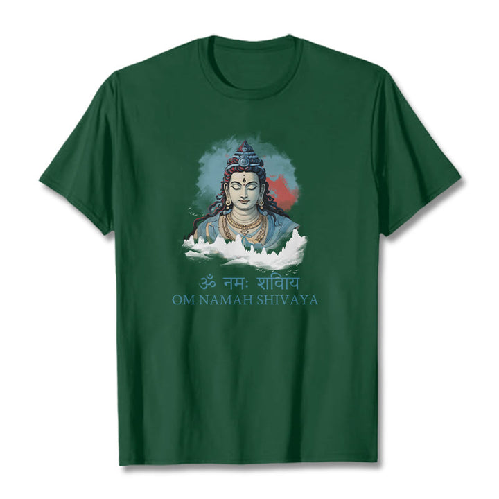 T-shirt con t-shirt con nuvole colorate in sanscrito Buddha Stones OM NAMAH SHIVAYA