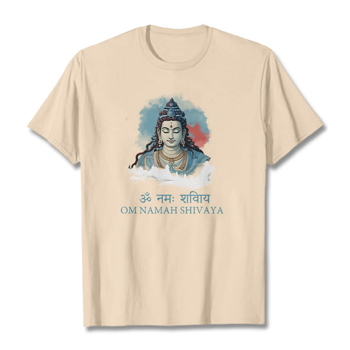 T-shirt con t-shirt con nuvole colorate in sanscrito Buddha Stones OM NAMAH SHIVAYA