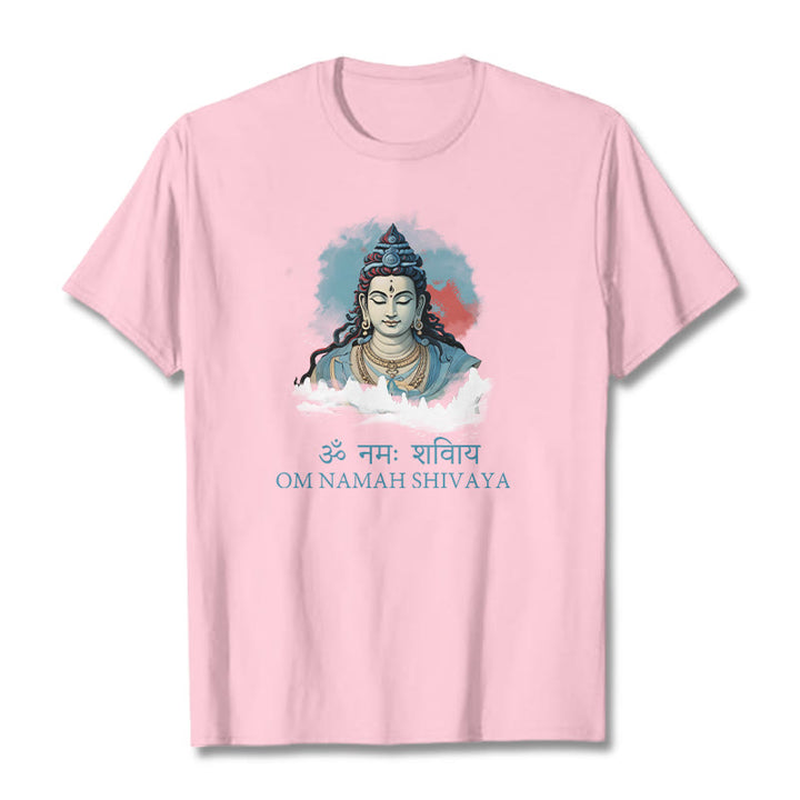 T-shirt con t-shirt con nuvole colorate in sanscrito Buddha Stones OM NAMAH SHIVAYA