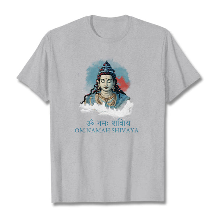 T-shirt con t-shirt con nuvole colorate in sanscrito Buddha Stones OM NAMAH SHIVAYA