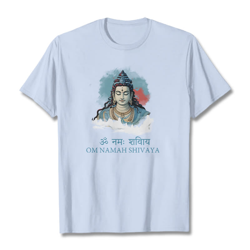 T-shirt con t-shirt con nuvole colorate in sanscrito Buddha Stones OM NAMAH SHIVAYA