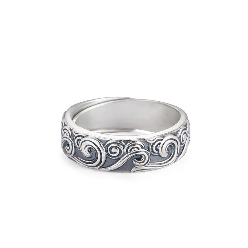 Anello regolabile con incisione e benedizione Buddha Stones in argento sterling 999 con nuvole di buon auspicio - Nuvole di buon auspicio circa 6,5 g (regolabili) - image 2