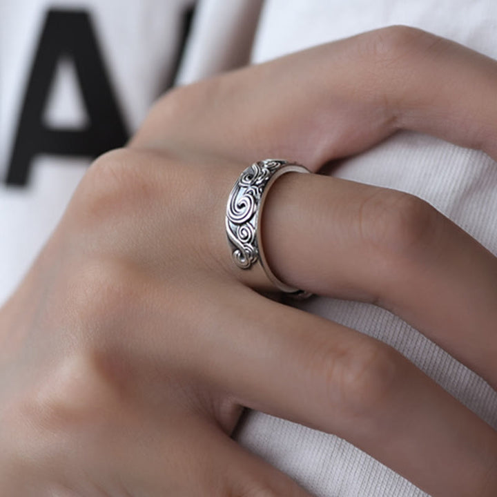 Anello regolabile con incisione e benedizione Buddha Stones in argento sterling 999 con nuvole di buon auspicio - image 9