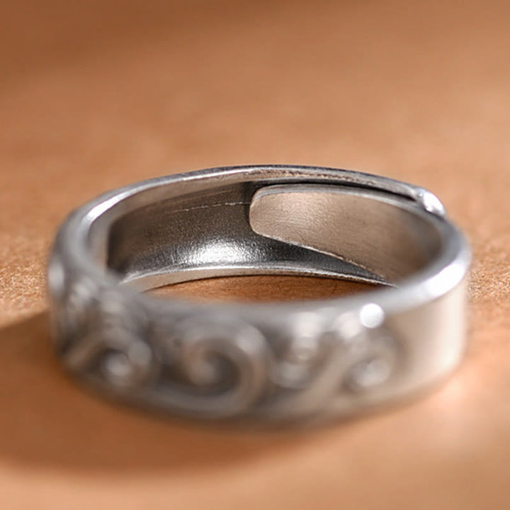 Anello regolabile con incisione e benedizione Buddha Stones in argento sterling 999 con nuvole di buon auspicio