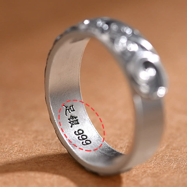 Anello regolabile con incisione e benedizione Buddha Stones in argento sterling 999 con nuvole di buon auspicio