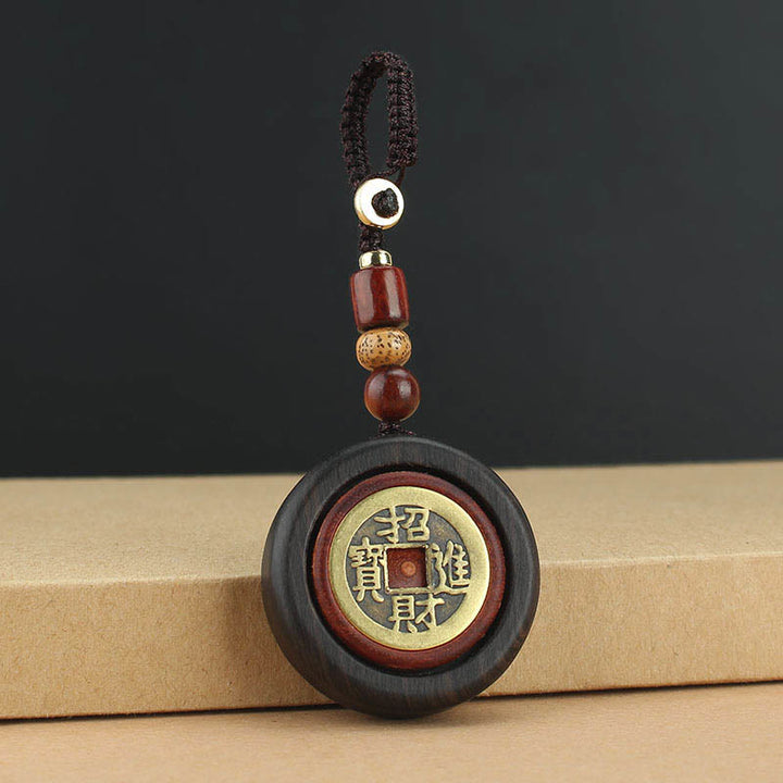 Buddha Stones Moneta di rame Attrae ricchezza Legno di ebano Sandalo rosso Fortuna Portachiavi Decorazione