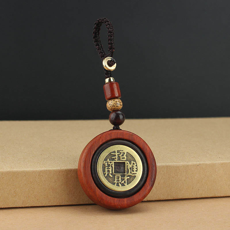 Buddha Stones Moneta di rame Attrae ricchezza Legno di ebano Sandalo rosso Fortuna Portachiavi Decorazione