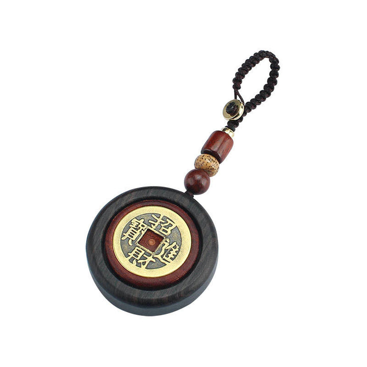 Buddha Stones Moneta di rame Attrae ricchezza Legno di ebano Sandalo rosso Fortuna Portachiavi Decorazione