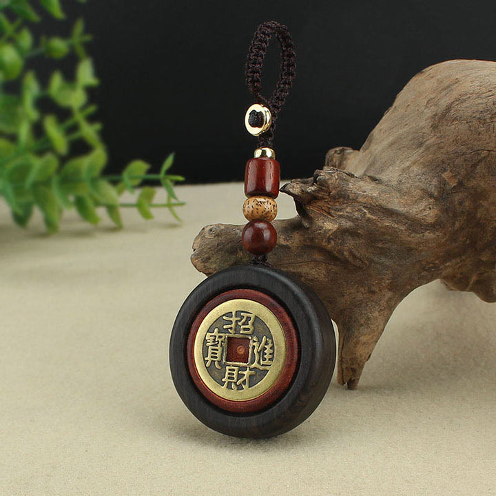 Buddha Stones Moneta di rame Attrae ricchezza Legno di ebano Sandalo rosso Fortuna Portachiavi Decorazione