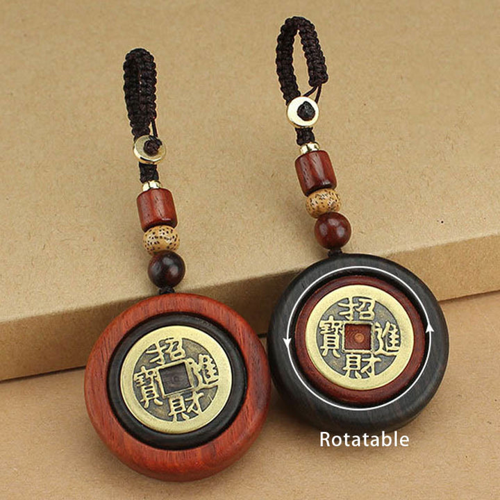 Buddha Stones Moneta di rame Attrae ricchezza Legno di ebano Sandalo rosso Fortuna Portachiavi Decorazione