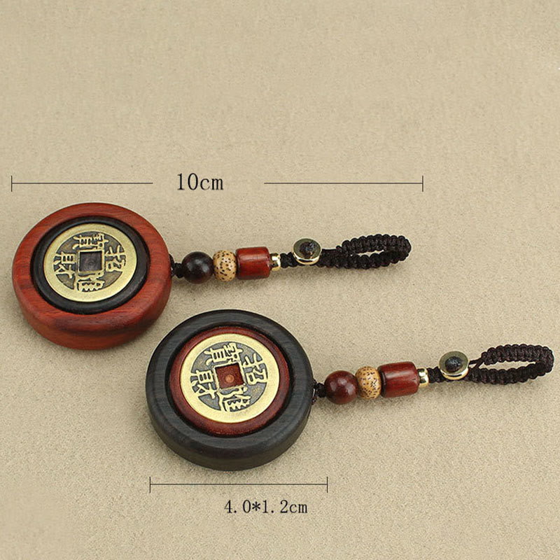 Buddha Stones Moneta di rame Attrae ricchezza Legno di ebano Sandalo rosso Fortuna Portachiavi Decorazione