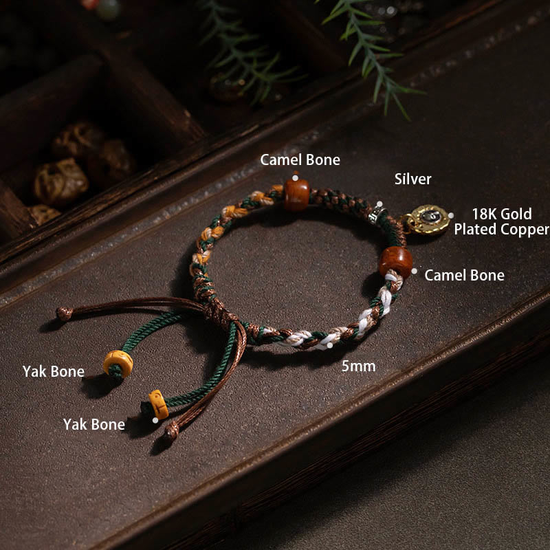 Braccialetto di corda della fortuna in osso di cammello tibetano di Buddha Stones Yak Bone