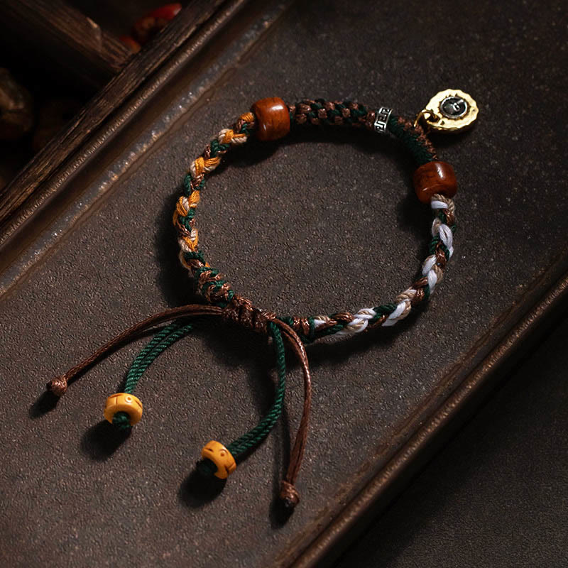 Braccialetto di corda della fortuna in osso di cammello tibetano di Buddha Stones Yak Bone