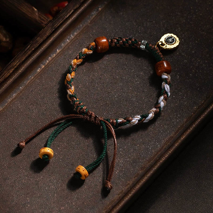 Braccialetto di corda della fortuna in osso di cammello tibetano di Buddha Stones Yak Bone