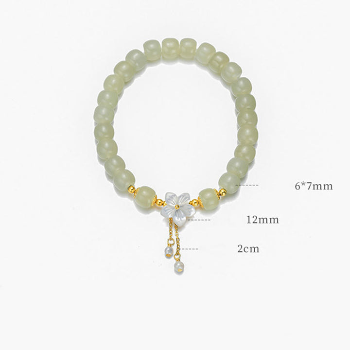 Bracciale Buddha Stones in argento sterling 925 con giada Hetian naturale e fiore della fortuna