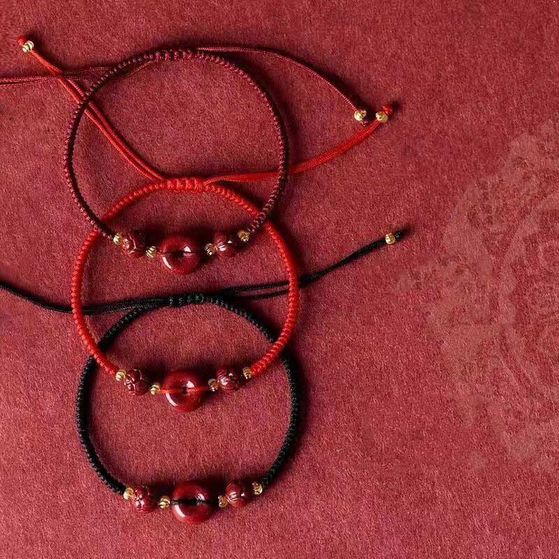 Braccialetto in corda intrecciata con fibbia di pace, cinabro fatto a mano, loto, calma e benedizione, Buddha Stones