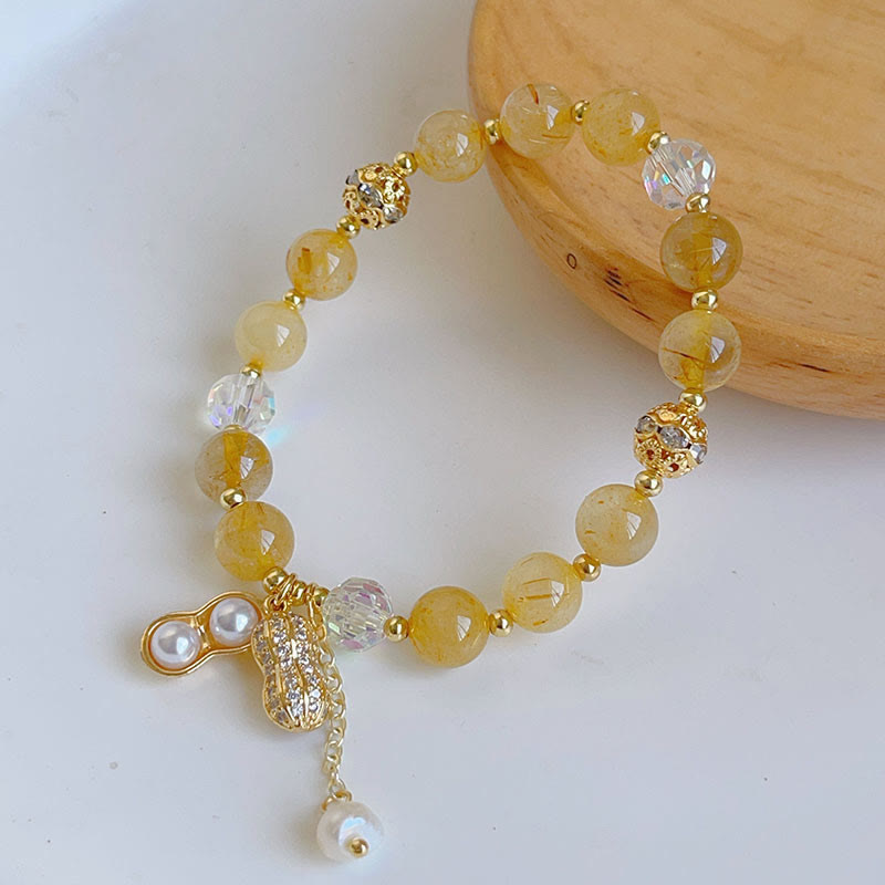 Braccialetto con ciondolo a forma di arachide con quarzo rutilato colorato e pietre del sole Buddha Stones