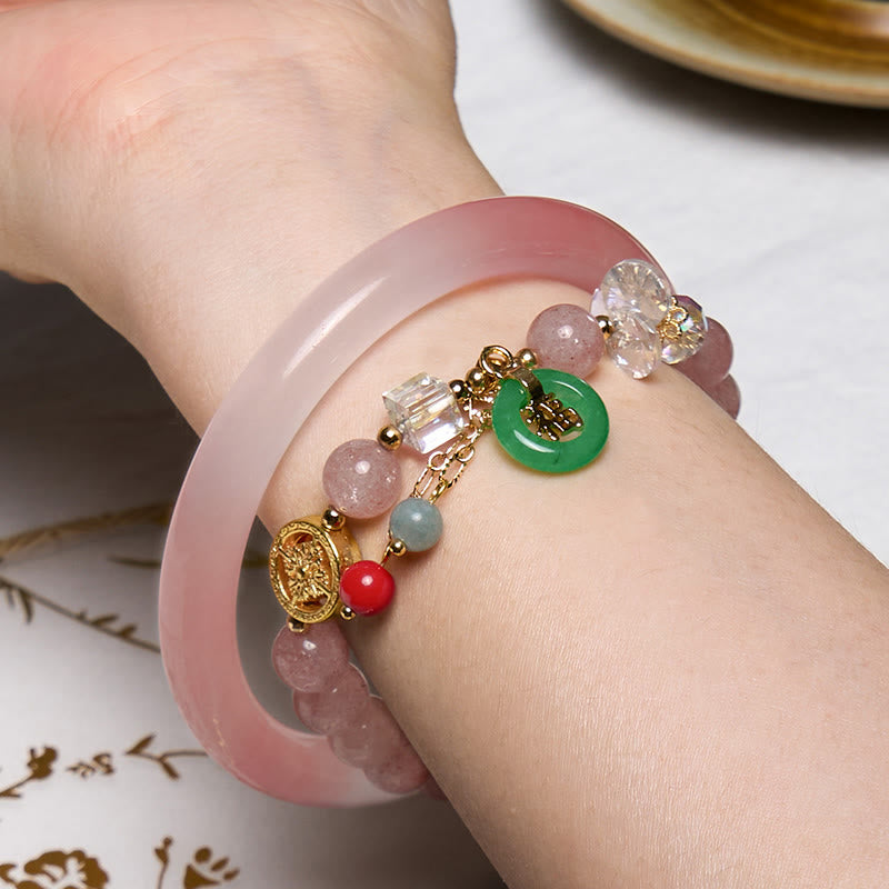 Buddha Stones che attraggono amore e protezione Bracciale rosa Bangle Bundle