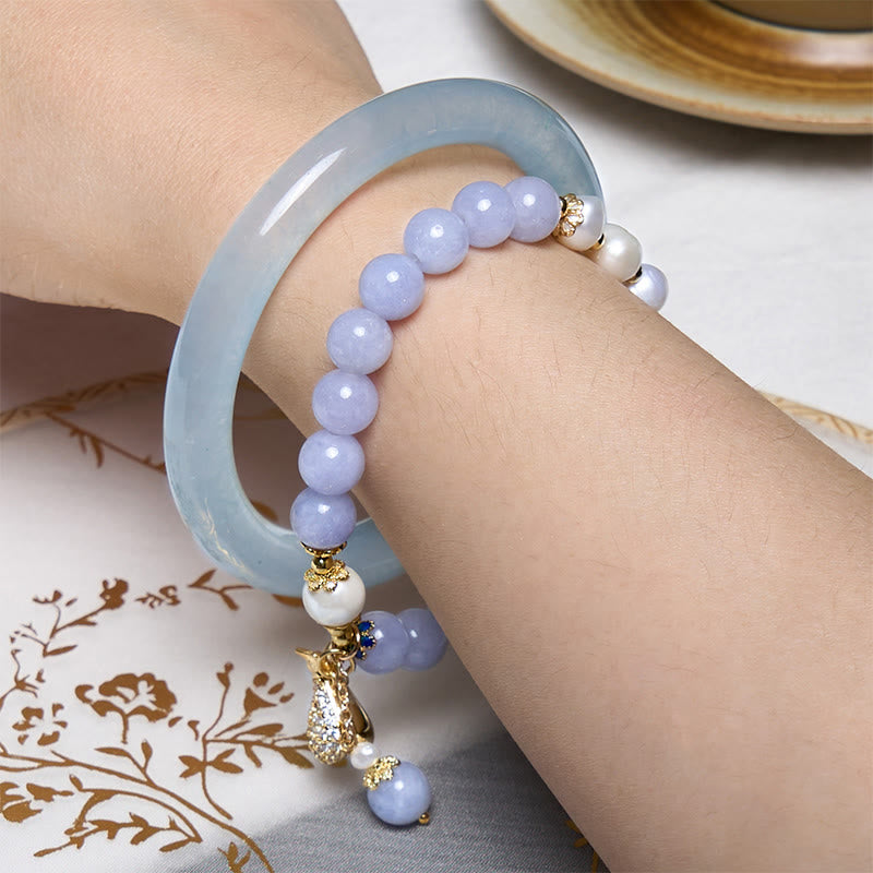 Buddha Stones Pace interiore e sollievo dallo stress Braccialetto in giada blu acquamarina