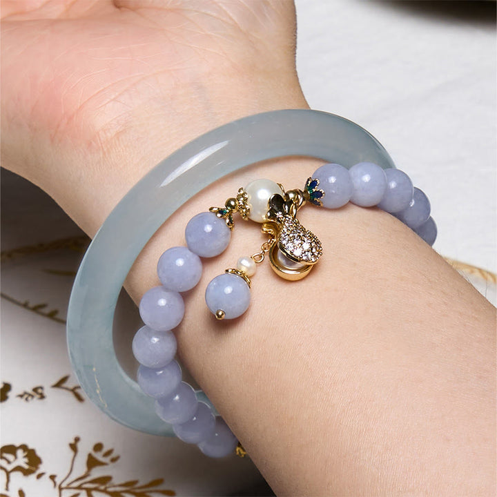 Buddha Stones Pace interiore e sollievo dallo stress Braccialetto in giada blu acquamarina