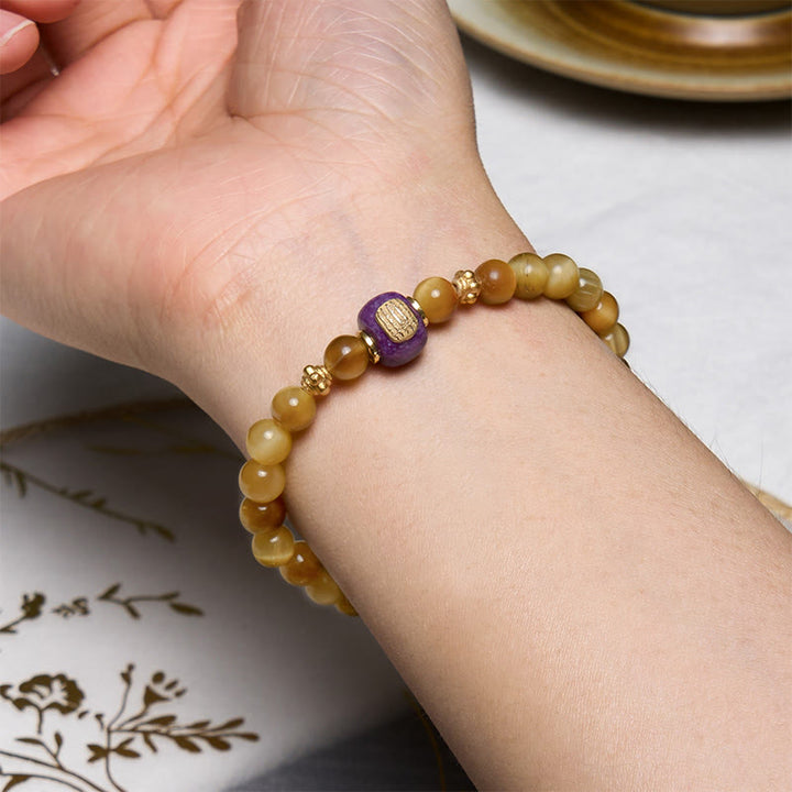 Braccialetto di protezione della fortuna con perline di occhio di tigre e Buddha Stones