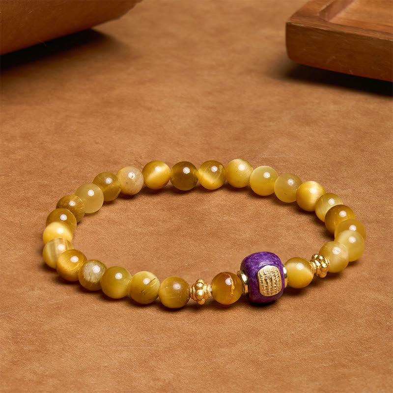 Braccialetto di protezione della fortuna con perline di occhio di tigre e Buddha Stones