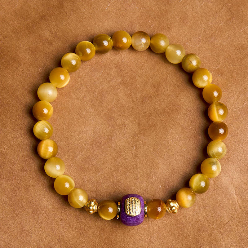 Braccialetto di protezione della fortuna con perline di occhio di tigre e Buddha Stones