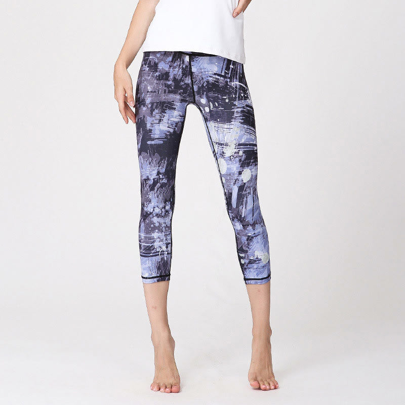 Leggings sportivi da yoga con stampa Buddha Stones Cherry Blossoms Sakura Lines Pantaloni capri da yoga da donna - Linee blu grigie - US8-10, UK/AU12-14, EU40-42 (XL) - image 9