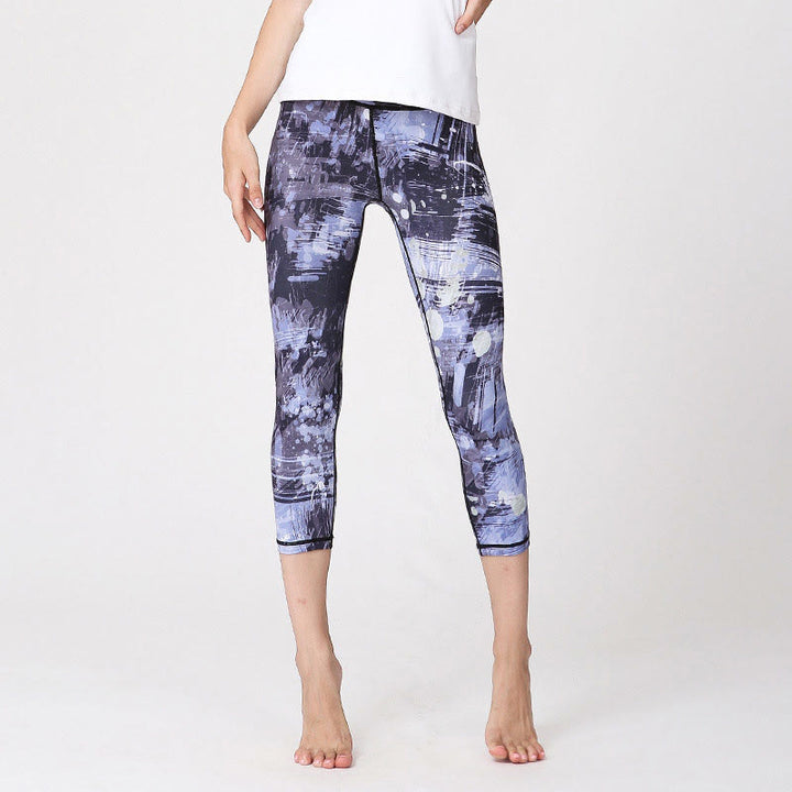 Leggings sportivi da yoga con stampa Buddha Stones Cherry Blossoms Sakura Lines Pantaloni capri da yoga da donna - Linee blu grigie - US8-10, UK/AU12-14, EU40-42 (XL) - image 9