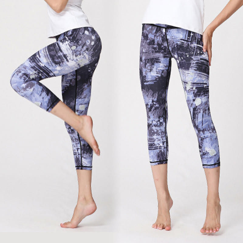 Leggings sportivi da yoga con stampa Buddha Stones Cherry Blossoms Sakura Lines Pantaloni capri da yoga da donna