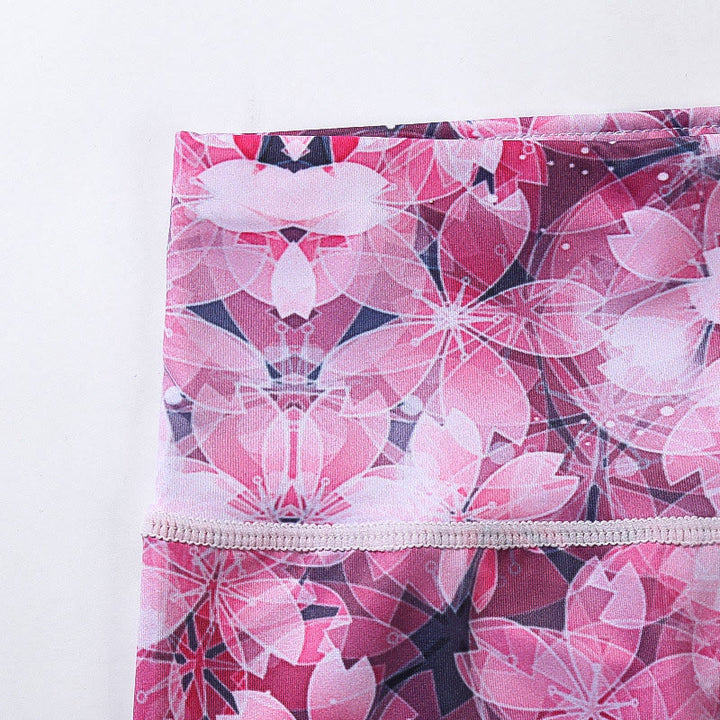 Leggings sportivi da yoga con stampa Buddha Stones Cherry Blossoms Sakura Lines Pantaloni capri da yoga da donna