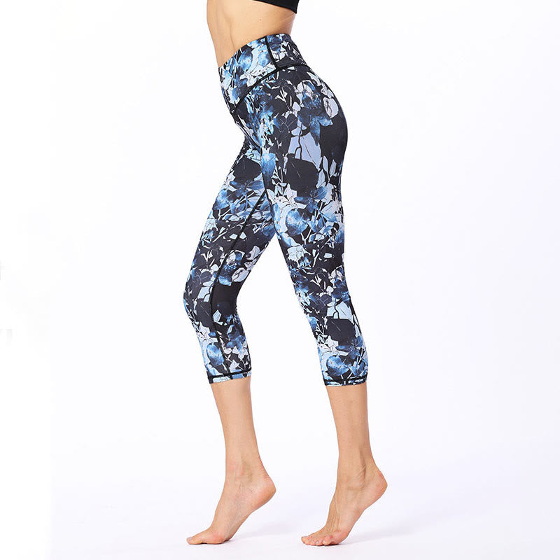 Leggings sportivi da yoga con stampa a farfalla e foglie Buddha Stones , pantaloni capri da yoga da donna