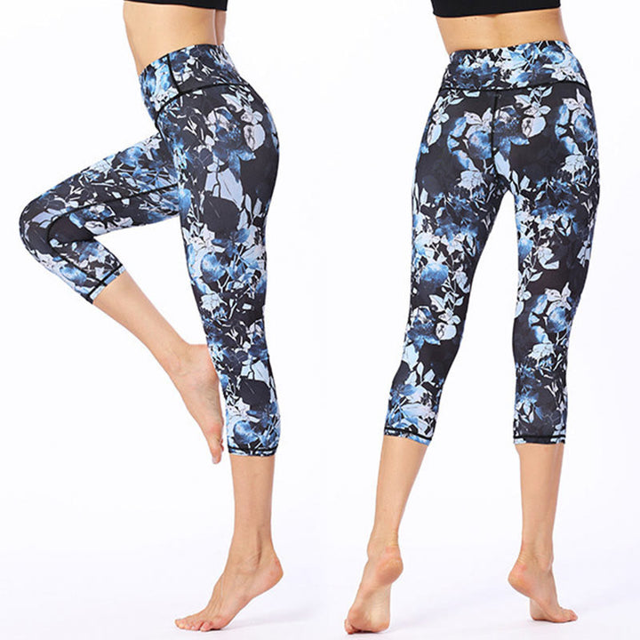 Leggings sportivi da yoga con stampa a farfalla e foglie Buddha Stones , pantaloni capri da yoga da donna