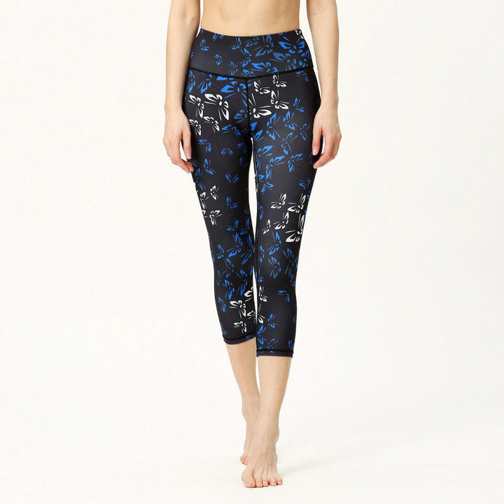 Leggings sportivi da yoga con stampa a farfalla e foglie Buddha Stones , pantaloni capri da yoga da donna