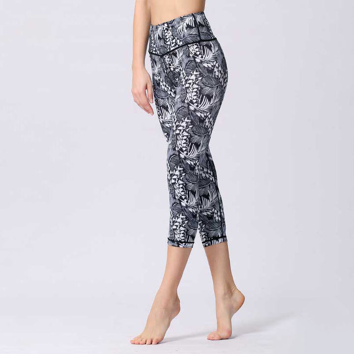 Leggings sportivi da yoga con stampa a farfalla e foglie Buddha Stones , pantaloni capri da yoga da donna