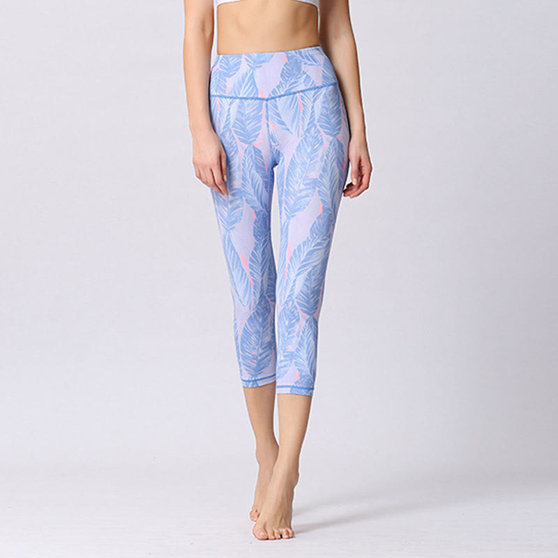 Leggings sportivi da yoga con stampa a farfalla e foglie Buddha Stones , pantaloni capri da yoga da donna