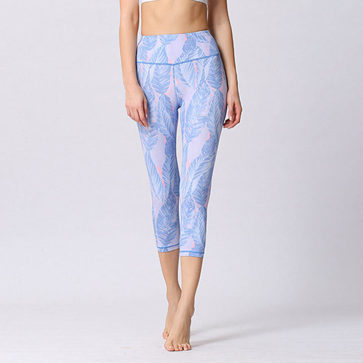 Leggings sportivi da yoga con stampa a farfalla e foglie Buddha Stones , pantaloni capri da yoga da donna