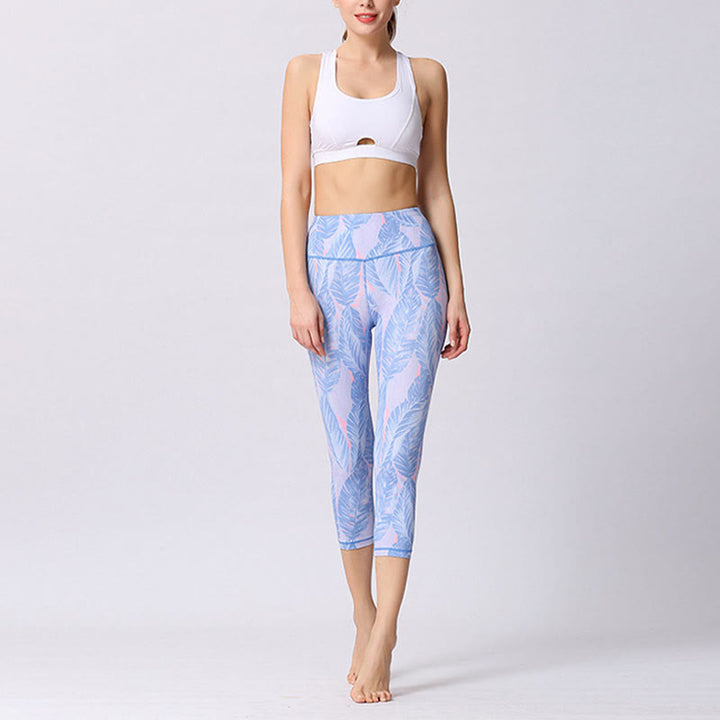 Leggings sportivi da yoga con stampa a farfalla e foglie Buddha Stones , pantaloni capri da yoga da donna