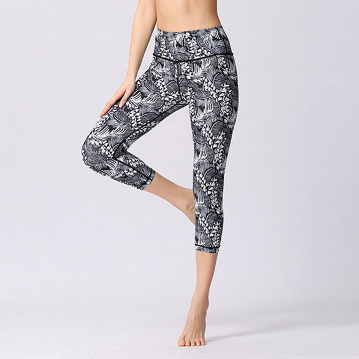 Leggings sportivi da yoga con stampa a farfalla e foglie Buddha Stones , pantaloni capri da yoga da donna - image 15