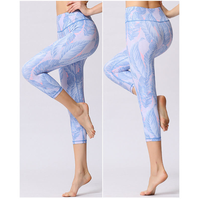 Leggings sportivi da yoga con stampa a farfalla e foglie Buddha Stones , pantaloni capri da yoga da donna