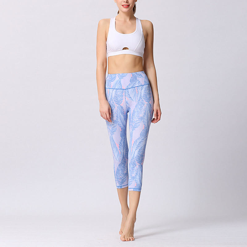 Leggings sportivi da yoga con stampa a farfalla e foglie Buddha Stones , pantaloni capri da yoga da donna - image 13
