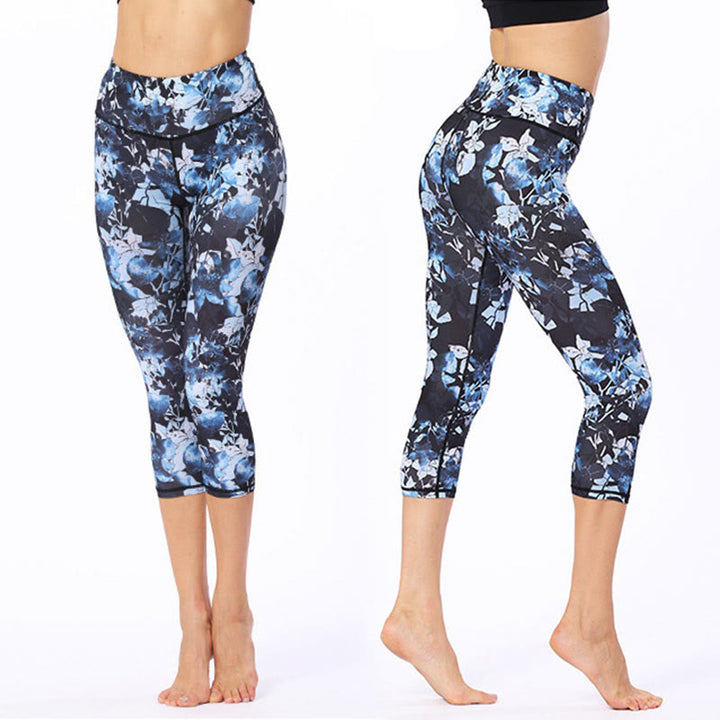 Leggings sportivi da yoga con stampa a farfalla e foglie Buddha Stones , pantaloni capri da yoga da donna