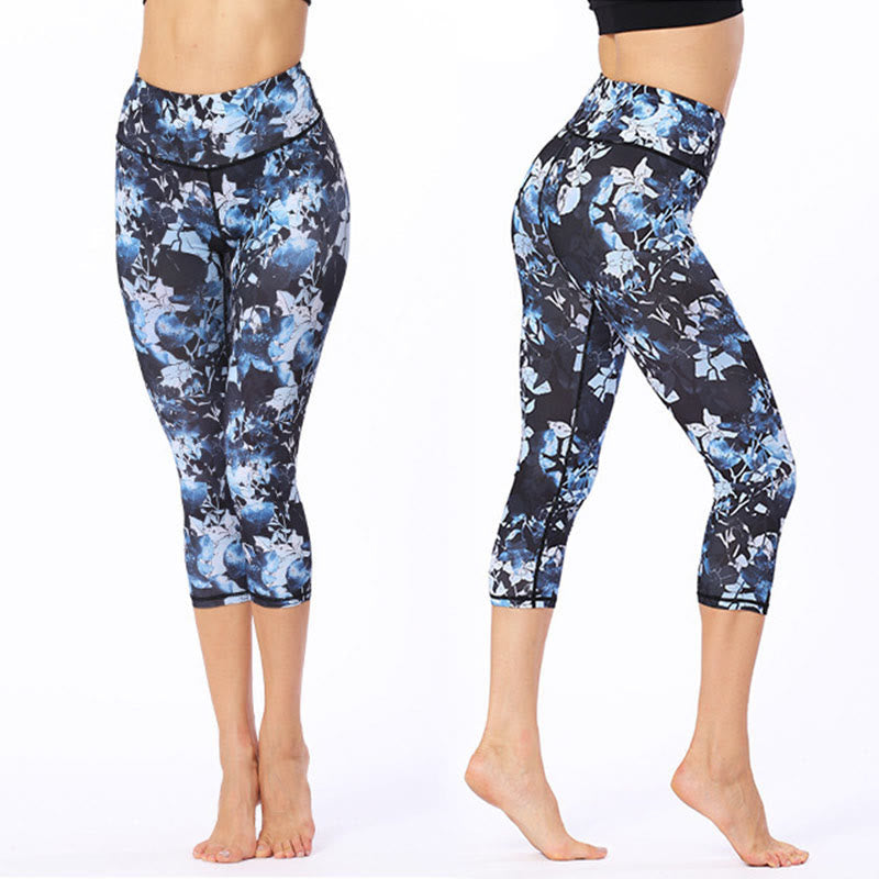 Leggings sportivi da yoga con stampa a farfalla e foglie Buddha Stones , pantaloni capri da yoga da donna - image 2