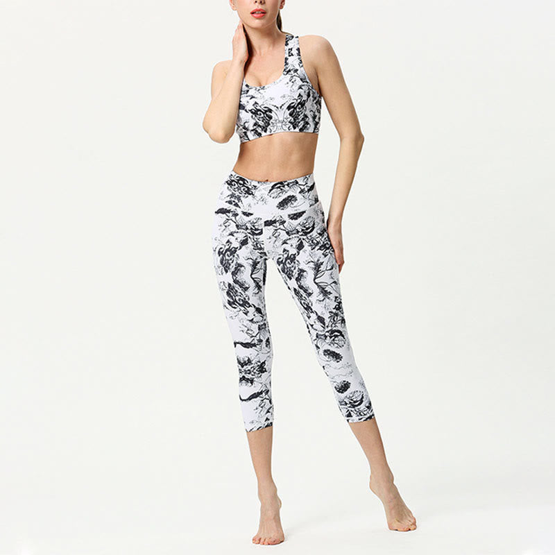 Leggings sportivi da yoga con stampa a farfalla e foglie Buddha Stones , pantaloni capri da yoga da donna - image 9