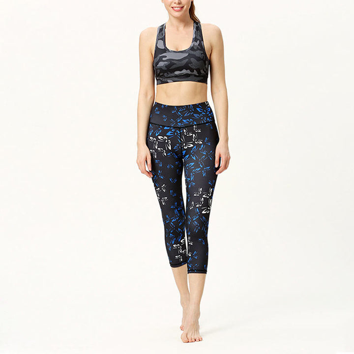 Leggings sportivi da yoga con stampa a farfalla e foglie Buddha Stones , pantaloni capri da yoga da donna